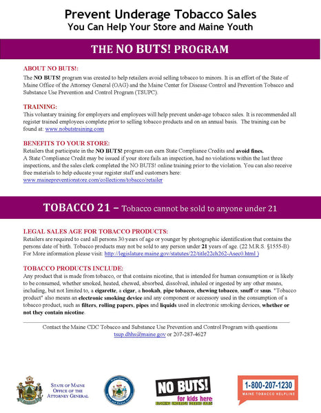 No Buts T21 One Pager Maine Prevention Store