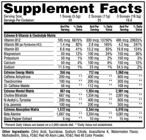 ESP Extreme Preworkout metabolic Nutrition Supplement Facts 