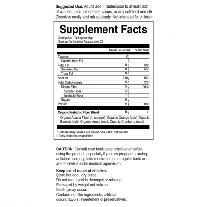 Garden of life dr formulated organic fiber supplement facts label