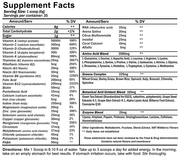 NutraKey Envie Multi-vitamin powder supplement facts label