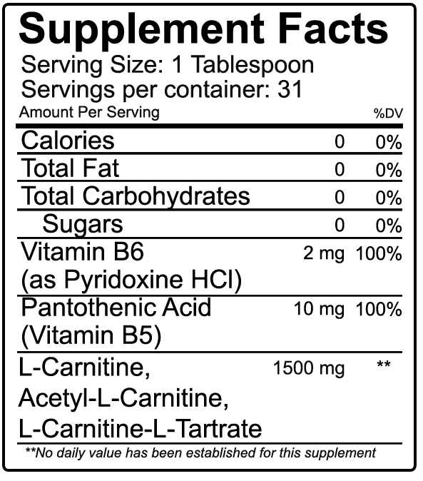 NutraKey L-Carnitine 1500 Liquid Supplement Facts Label