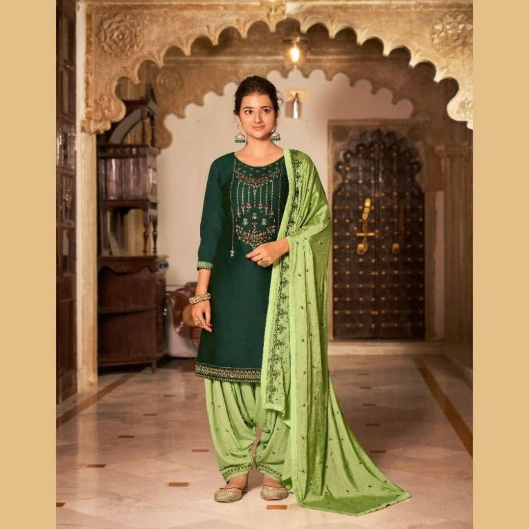 Designer Patiala Suit - Dark Green | Cotton Silk Indian Dresses ...