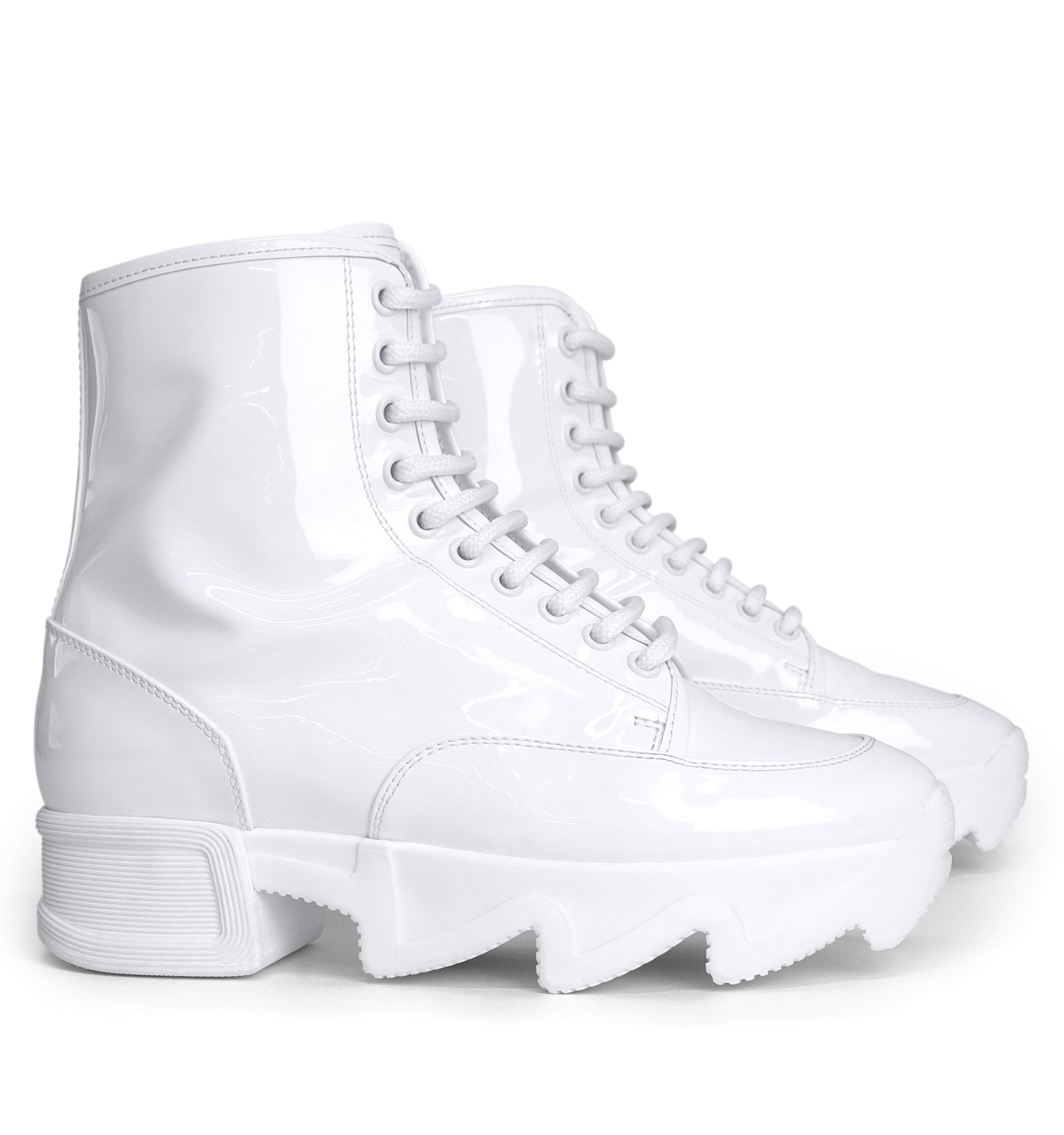 white patent platform boots