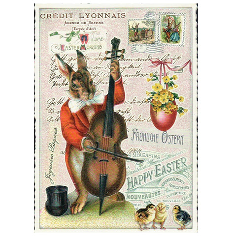 Glittery Tausendschoen Editions Rabbit with Cello Postcard
