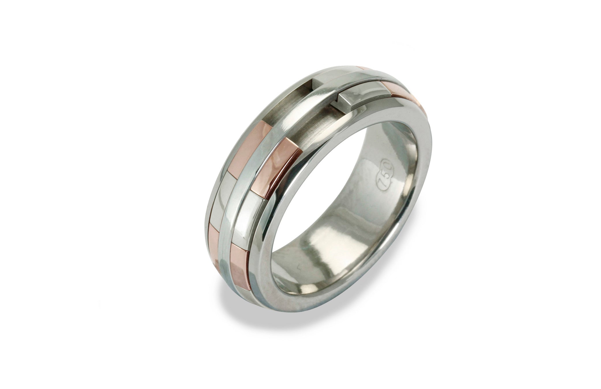 Mens REVOLVER Ring in 18ct White and Rose Gold