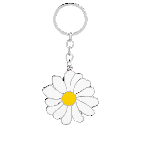 White Daisy Flower Spring Time Keychain