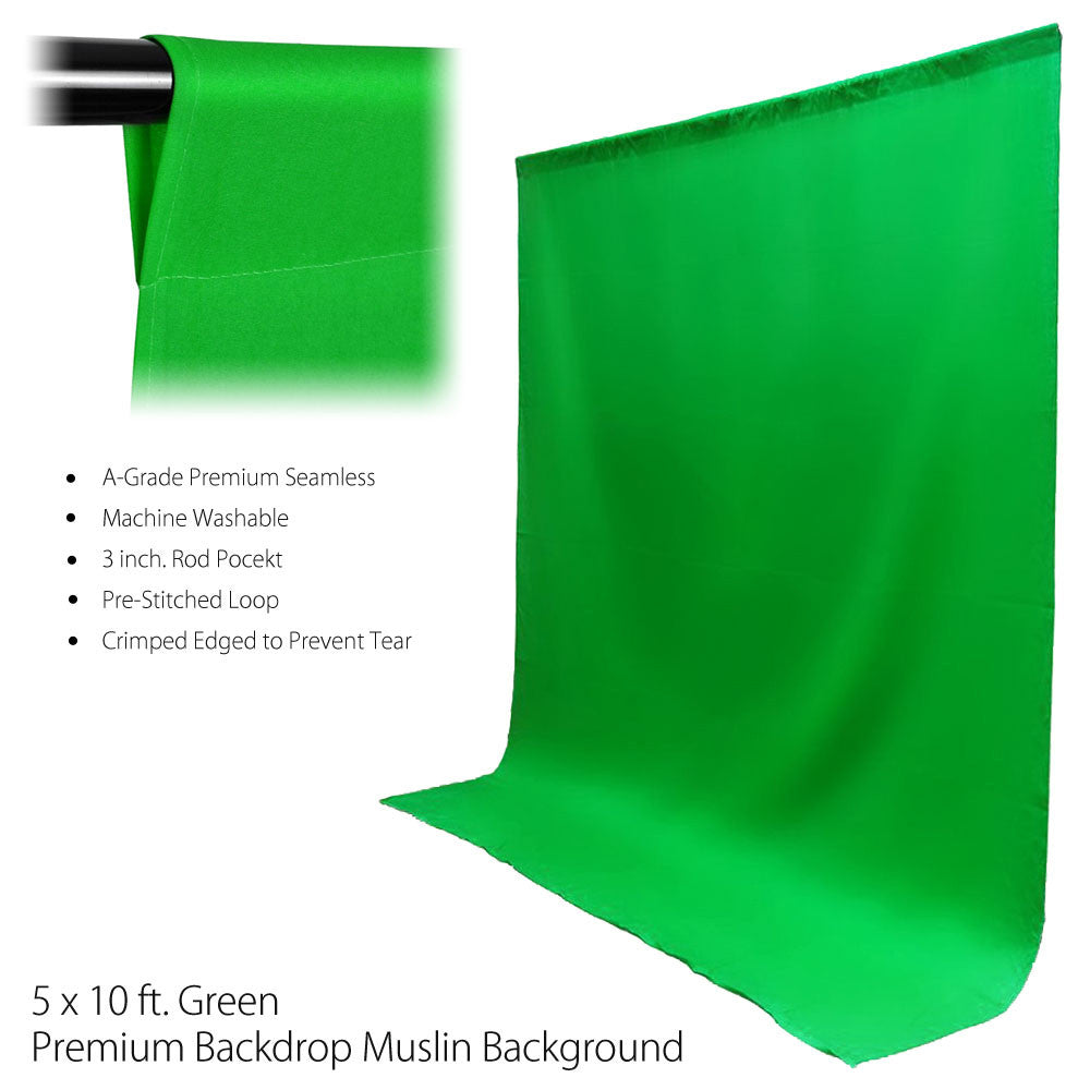 5'x 10' Foot Chromakey Green Screen Seamless Muslin Fabric Cloth Backdrop for Photography and Video by Loadstone Studio