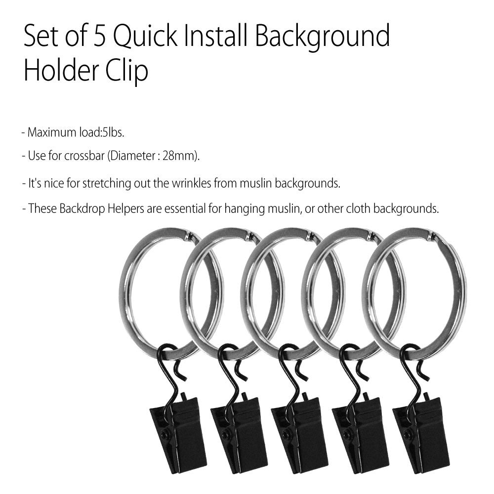 5'x10' foot Black Muslin Backdrop Background Screen Cloth with 5 Ring Backdrop Holder Clips by Loadstone Studio