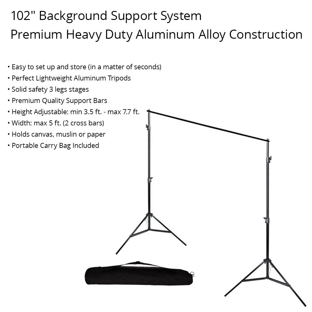 6' x 9' White and Black Muslin Background Support System Photo Kit with 2x 45W CFL Bulbs and 2x White Umbrellas by Loadstone Studio