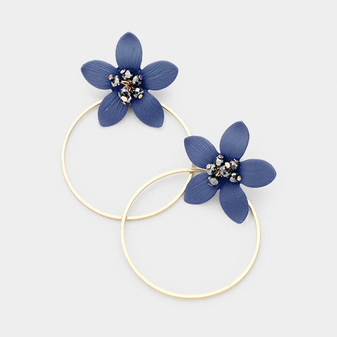 BITZ FALL FLOWER HOOP EARRING - NAVY