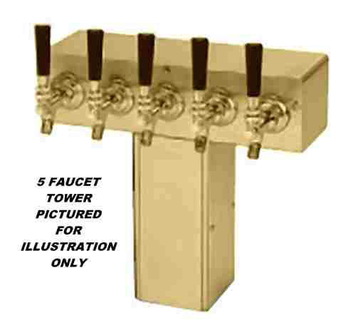 “T” Tower - Air Cooled - PVD Brass, 4” Square x 12” Wide - 4 Faucet (Stainless)
