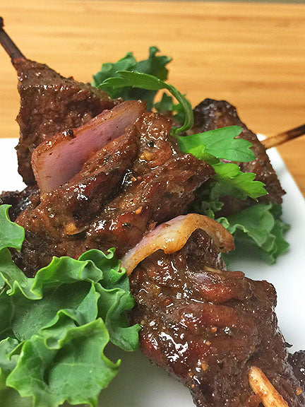 Chocolate Mesquite Marinated Steak Skewers