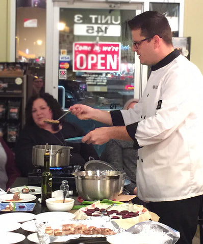 Peter Fehr Gourmet Inspirations does a cooking class at Prairie Oils & Vinegars