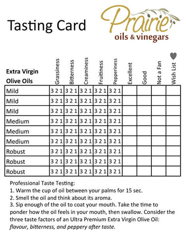 olive oil tasting card