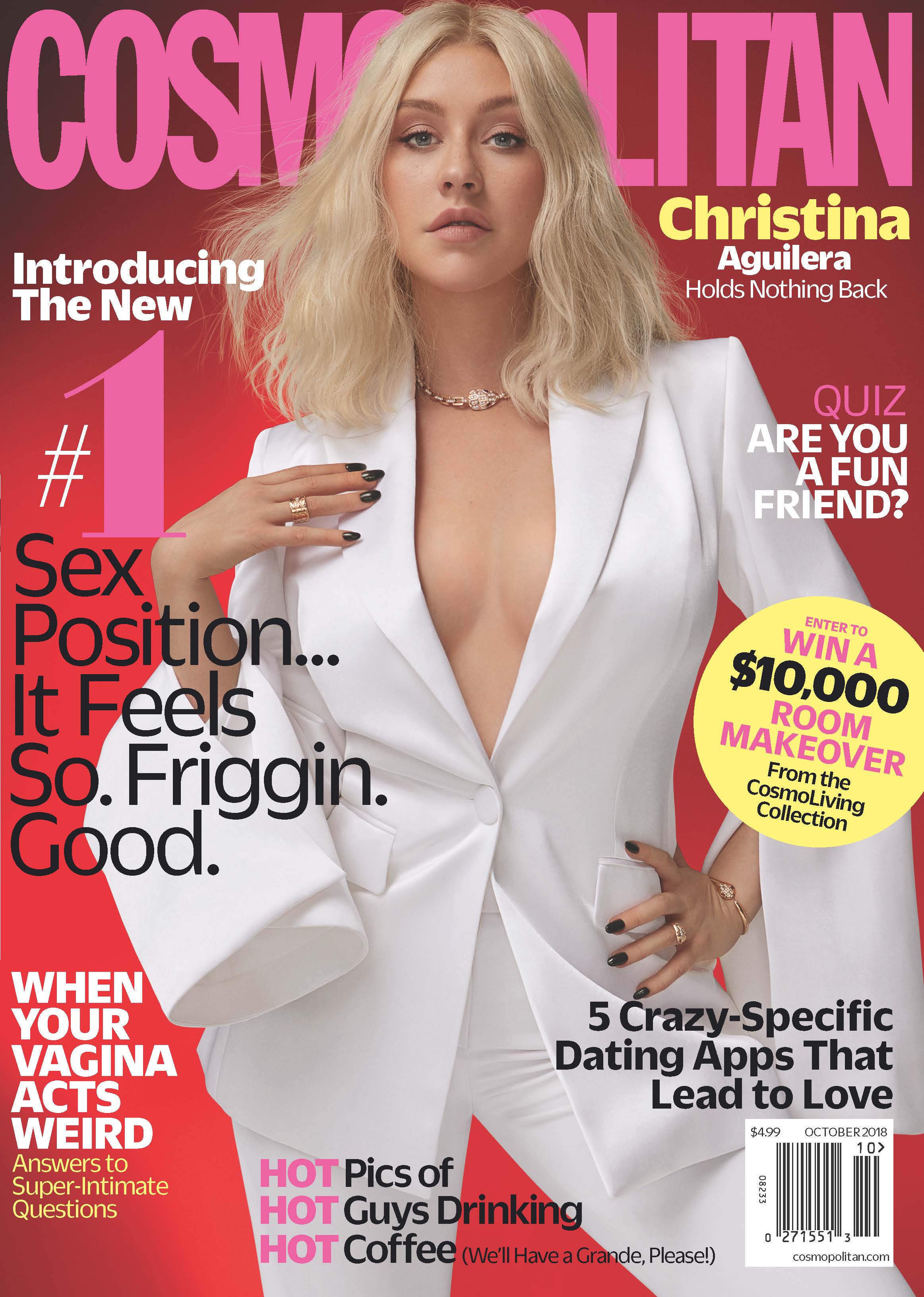 Christina Aguilera on the cover of Cosmopolitan wearing a white Yummie body suit.