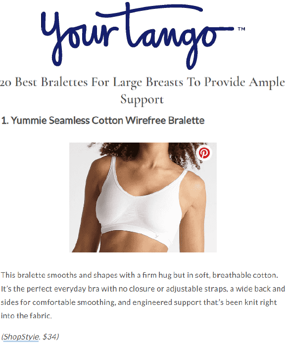 YourTango.com recommends the Seamless Cotton Wirefree Bralette and Audrey Wirefree Day Bra.