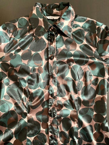 Dark Color Mix Cotton / Poly Mix Vintage Blouse Size S/M
