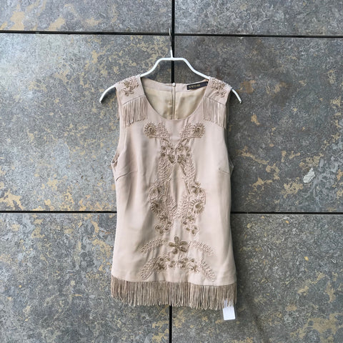 Beige Polyester Modern Contemporary Main Tank Fringy Beeded Small Size S/M