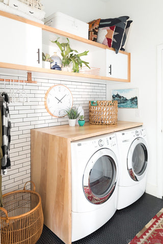 laundry, dufresne, washer, dryer, diy, waterfall counter, counter room