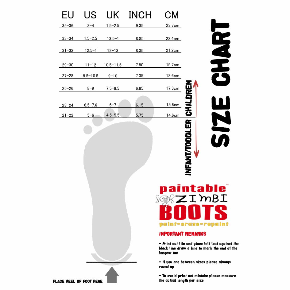 Child Foot Measurement Chart Printable