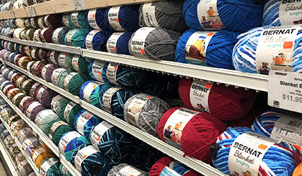 Chatham Yarn shelves featuring Bernat Blanket