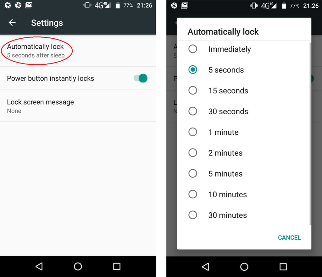 android mobile phone lock settings