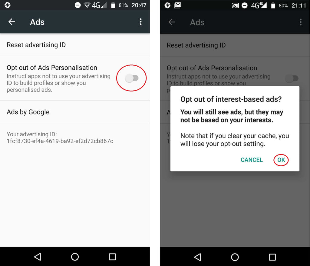 mobile phone opt out ad settings