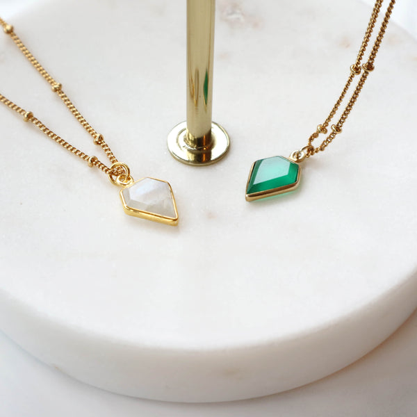 Moonstone & Green Onyx Gemstone Necklace, Gold Satellite Chain-Rani & Co.