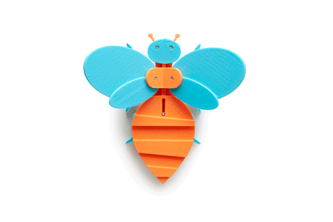 Animated image of the flapping wings and protruding abdomen of the Tectonic Toy Bee