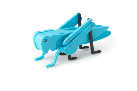 Animated image of a jumping Tectonic Toy Grasshopper