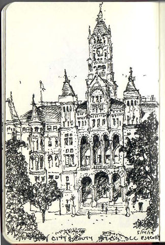 Finished sketch by Eric Jacoby of the Salt Lake City and County Building 