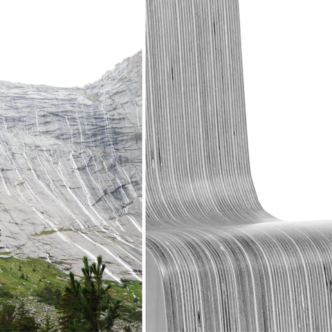 multiple waterfalls on granite and waterfall edge on dining chair