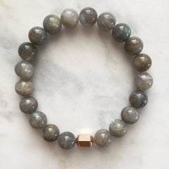 Labradorite beaded bracelet with gold hexagon bead