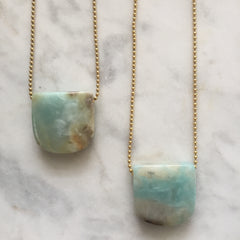 Amazonite necklaces on gold ball chain