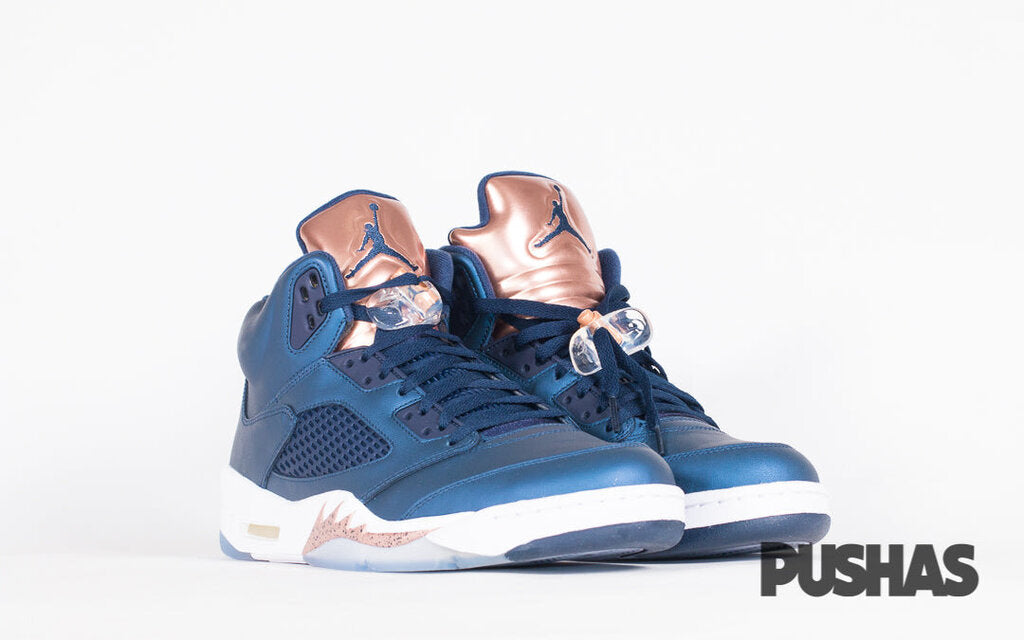 blue and rose gold jordan 5