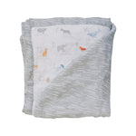 Bebe Au Lait animal alphabet + Grey crayon muslin snuggle blanket against white backdrop