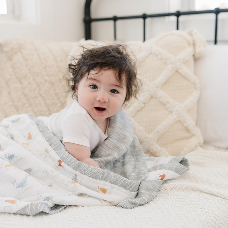 Animal Alphabet + Grey Crayon Muslin Snuggle Blanket