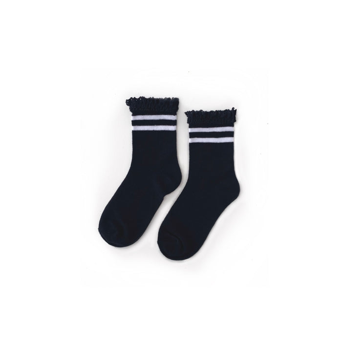 Black With White Stripes Lace Midi Socks