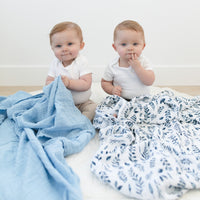 Blue Leaves & Cornflower Classic Muslin Swaddle Blanket Set