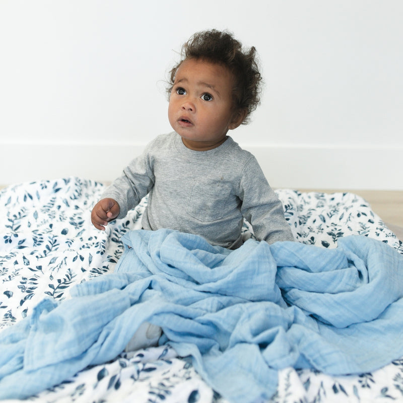 Blue Leaves & Cornflower Classic Muslin Swaddle Blanket Set