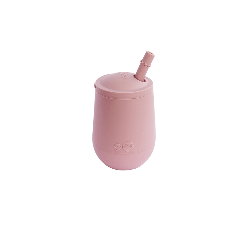 Ezpz Blush mini cup and straw training system against white backdrop