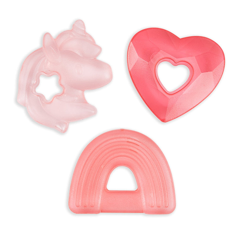 Itzy Ritzy unicorn cutie cooler teethers against white backdrop