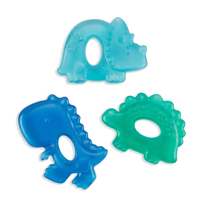 Itzy Ritzy dino cutie cooler teethers against white backdrop