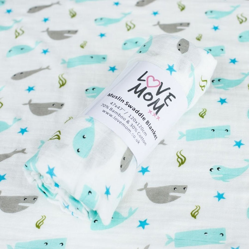 Love Mom fishies swaddle