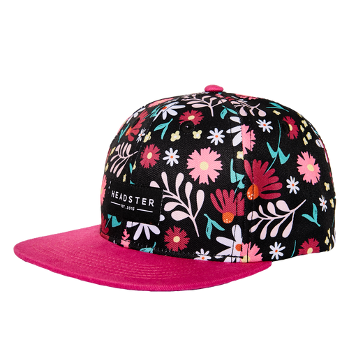 Headster kids flower child fuchsia hat against white backdrop