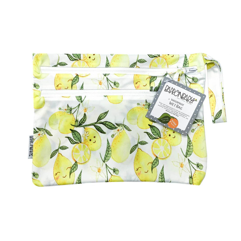 Bapronbaby fresh lemon waterproof wet bag against white backdrop