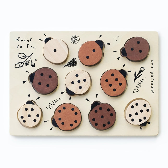 Wee Gallery count to 10 ladybugs wooden tray puzzles against white backdrop