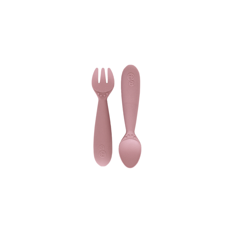 Ezpz Blush mini utensils against white backdrop