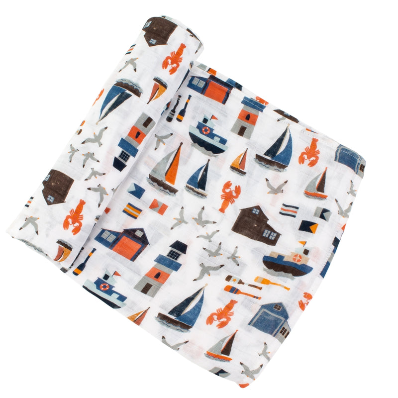 Nautical + Seagulls Single Oh-So-Soft Muslin Swaddle Blanket