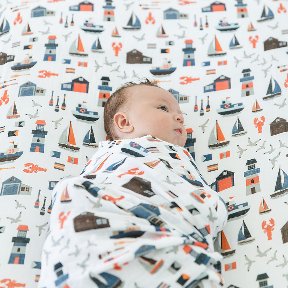 Nautical + Seagulls Single Oh-So-Soft Muslin Swaddle Blanket